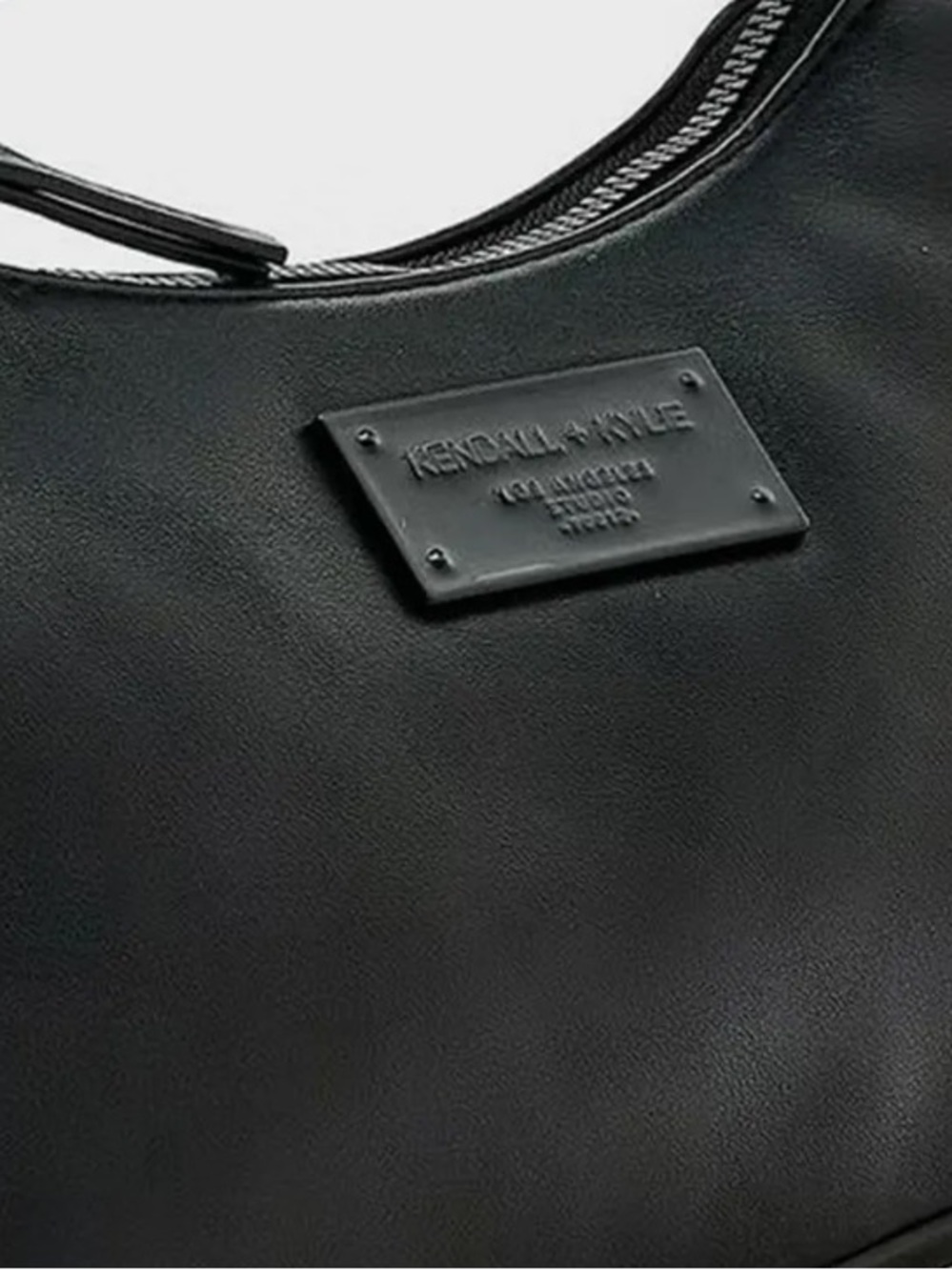 Kendall  Kylie black metal accent shoulder bag wide logo strap zip closure - Picture 2 of 4